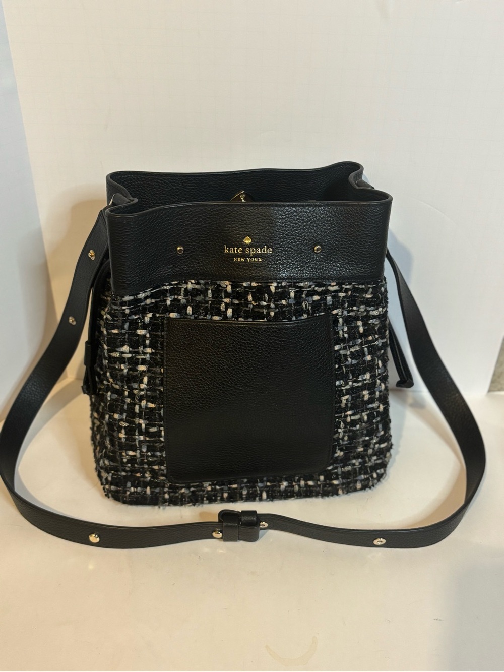 kate spade Marti Black Tweed  Large Leather Bucket Bag